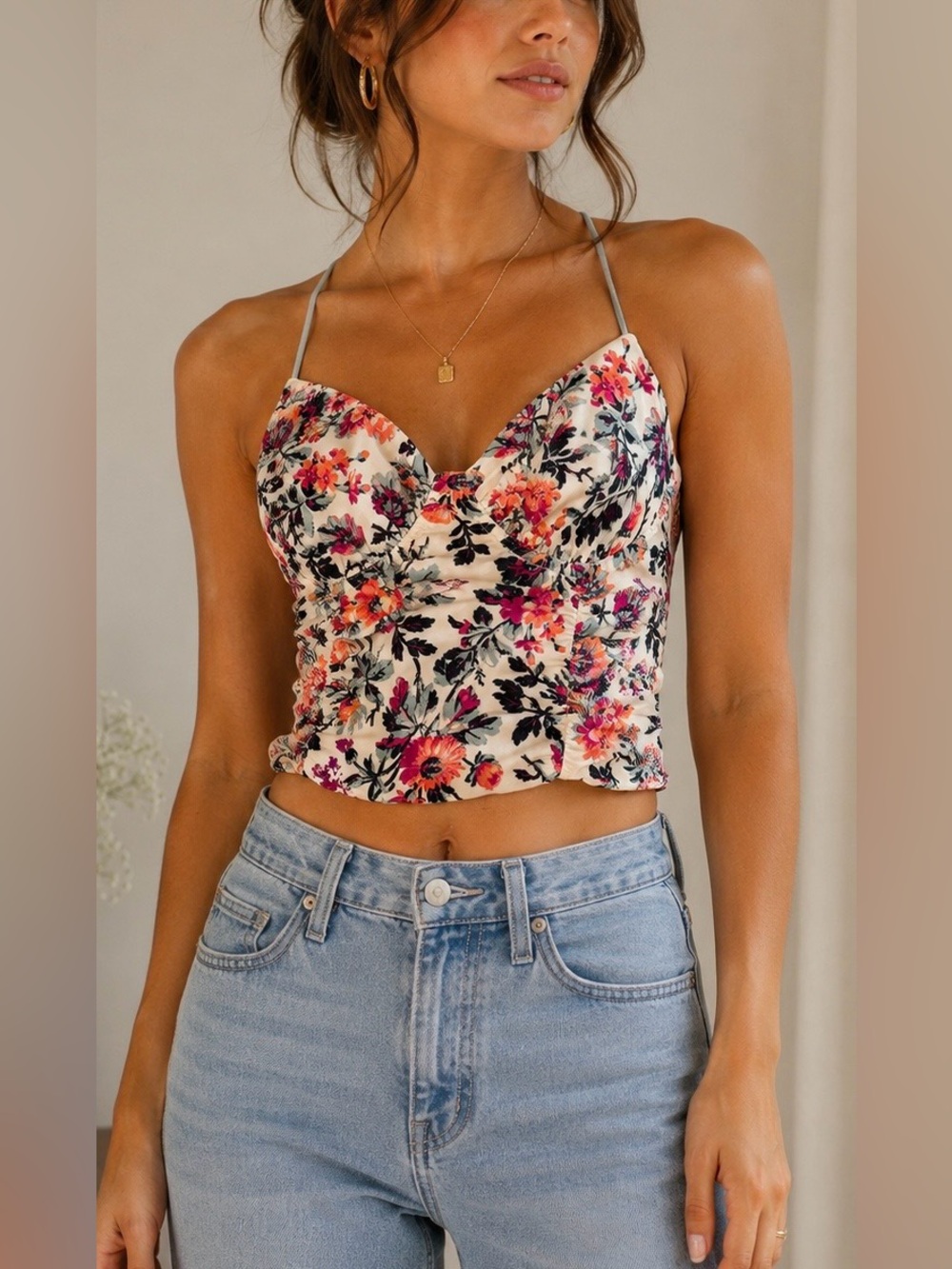 Out From Under Urban Outfitters Floral Satin Bustier Cami Top L